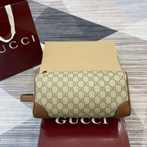 Gucci 821163 GG Emblem medium toiletry case Beige and dark brown - Default Title - View 1