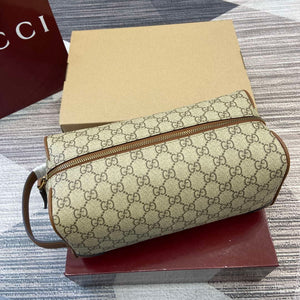 Gucci 821163 GG Emblem medium toiletry case Beige and dark brown - Default Title - View 4