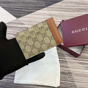 Gucci 821208 GG Emblem card case Beige and dark brown - Default Title - View 1