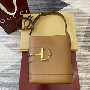 Gucci 833660 Gucci 73 Medium Bucket Bag Brown smooth leather - Default Title - View 1