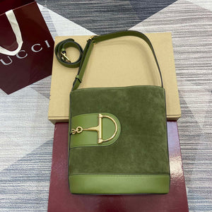 Gucci 833660 Gucci 73 Medium Bucket Bag Green Suede - Default Title - View 1