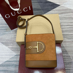 Gucci 833665 Gucci 73 Small Bucket Bag Brown Suede - Default Title - View 1