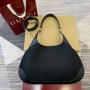 Gucci 834981 Gucci B medium Shoulder Bag Black Velvet Embossed - Default Title - View 1