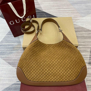 Gucci 834981 Gucci B medium Shoulder Bag Brown velvet embossed - Default Title - View 1