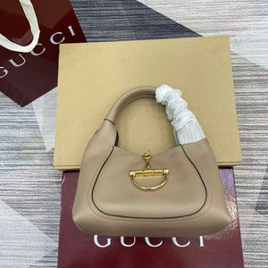 Gucci 837467 Gucci Softbit Medium Top Handle Bag Taupe grainy - Default Title - View 1