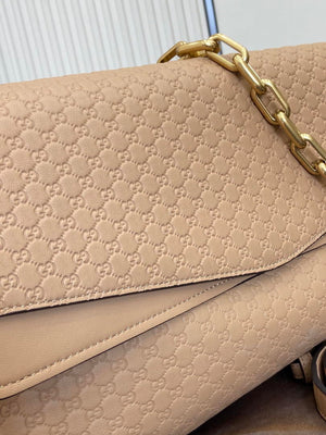 Gucci 857362 Large Shoulder With Chain Bag Leather Brown Pink GG - Default Title - View 4