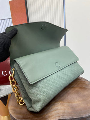 Gucci 857362 Large Shoulder With Chain Bag Leather Green GG - Default Title - View 7