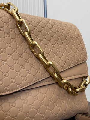 Gucci 857362 Large Shoulder With Chain Bag Leather Tan GG - Default Title - View 2