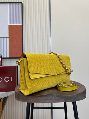 Gucci 857362 Large Shoulder With Chain Bag Suede Yellow GG - Default Title - View 2