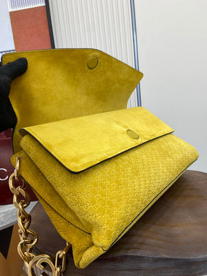 Gucci 857362 Large Shoulder With Chain Bag Suede Yellow GG - Default Title - View 8