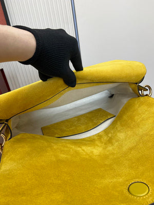 Gucci 857362 Large Shoulder With Chain Bag Suede Yellow GG - Default Title - View 9