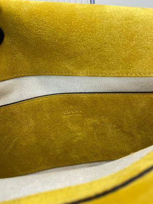 Gucci 857362 Large Shoulder With Chain Bag Suede Yellow GG - Default Title - View 10