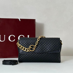 Gucci 857622 Medium Shoulder Bag Leather Black GG - Default Title - View 1