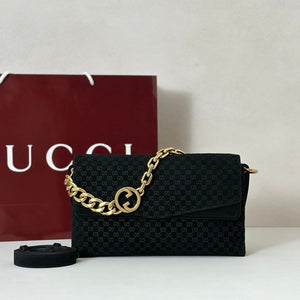 Gucci 857622 Medium Shoulder Bag Suede Black GG - Default Title - View 1