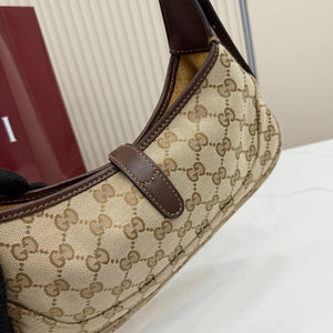 Gucci 863137 Jackie Slim Medium Shoulder Bag Sand and dark brown GG canvas - Default Title - View 6