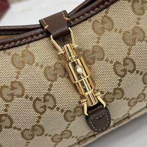 Gucci 863137 Jackie Slim Medium Shoulder Bag Sand and dark brown GG canvas - Default Title - View 8