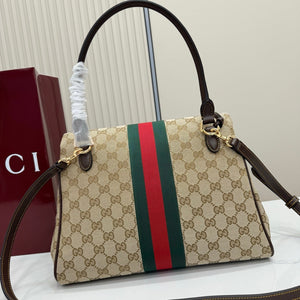 Gucci 875018 Paparazzo Medium Top Handle Bag Sand and dark brown GG canvas - Default Title - View 2