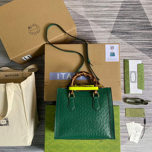 Gucci Diana Small Tote Bag Ostrich Top Handle Bag 660195 Green - Default Title - View 2