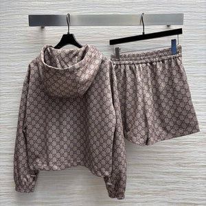 Gucci Women Fashion Double G jacquard leisure suit Hooded zip-up jacket G88001 - S - View 8