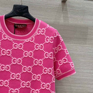 Gucci Women jacquard full-length GG wool short-sleeved top G85260 - S - View 8