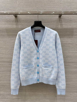 Gucci Women jacquard full-length GG wool Wool knitted cardigan G85266 - Yellow / S - View 6
