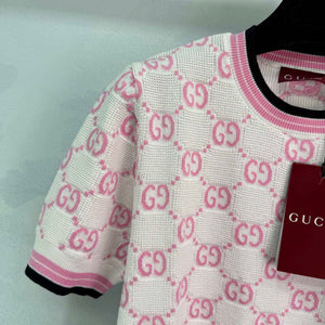 Gucci Women jacquard full-length GG wool short-sleeved top G85270 - S - View 3