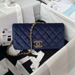 Chanel AP3363 Flap Baguette Bag Velvet Navy Blue - Default Title - View 1