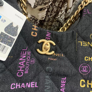 Chanel Maxi Hobo Bag AS3156 Printed denim gold-tone metal Black - Default Title - View 2