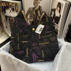 Chanel Maxi Hobo Bag AS3156 Printed denim gold-tone metal Black - Default Title - View 4