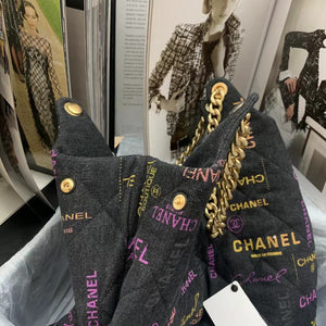 Chanel Maxi Hobo Bag AS3156 Printed denim gold-tone metal Black - Default Title - View 8