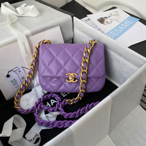 Chanel Mini Flap Bag Lambskin Gold-Tone Metal AS3205 Purple - Default Title - View 1