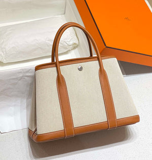 Hermes Beige Canvas and Brown leather Garden Party 30cm Bag H239052 - Default Title - View 2