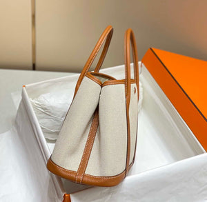 Hermes Beige Canvas and Brown leather Garden Party 30cm Bag H239052 - Default Title - View 3