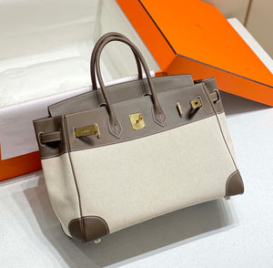 Hermes Birkin Tote Bag Swift leather with canvas 285902 - 30cm - View 12