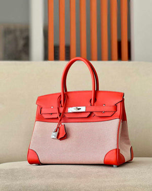 Hermes Birkin Tote Bag Swift leather with canvas 30cm 286004 - Default Title - View 1