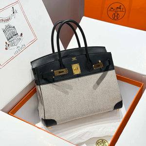 Hermes Birkin Tote Bag Swift leather with canvas 286013 - Gold / 25cm - View 1