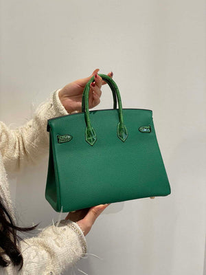 Hermes Birkin Tote Bag Togo Leather With High Gloss Nile Crocodile Emerald H28810 - Default Title - View 6
