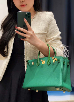 Hermes Birkin Tote Bag Togo Leather With High Gloss Nile Crocodile Emerald H28810 - Default Title - View 10