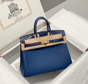 Hermes Birkin Tote Bag Togo Leather With High Gloss Nile Crocodile Emerald H28811 - Default Title - View 3