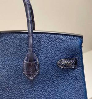 Hermes Birkin Tote Bag Togo Leather With High Gloss Nile Crocodile Emerald H28811 - Default Title - View 4