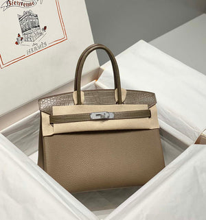 Hermes Birkin Tote Bag Togo Leather With High Gloss Nile Crocodile Emerald H28812 - Default Title - View 3