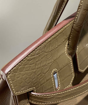 Hermes Birkin Tote Bag Togo Leather With High Gloss Nile Crocodile Emerald H28812 - Default Title - View 6