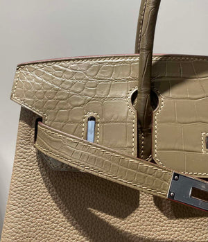 Hermes Birkin Tote Bag Togo Leather With High Gloss Nile Crocodile Emerald H28812 - Default Title - View 7