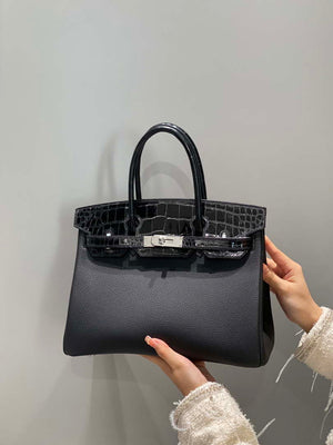 Hermes Birkin Tote Bag Togo Leather With High Gloss Nile Crocodile Emerald H28813 - Default Title - View 1