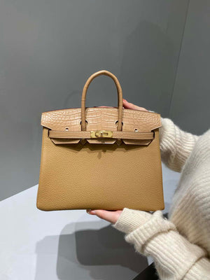 Hermes Birkin Tote Bag Togo Leather With High Gloss Nile Crocodile Emerald H28816 - Default Title - View 3