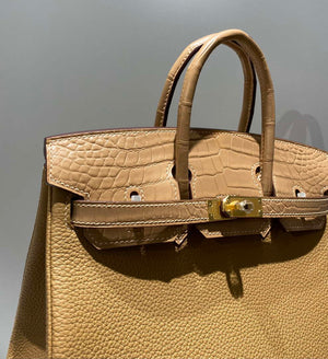 Hermes Birkin Tote Bag Togo Leather With High Gloss Nile Crocodile Emerald H28816 - Default Title - View 8