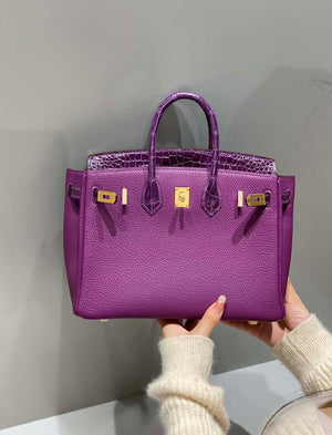 Hermes Birkin Tote Bag Togo Leather With High Gloss Nile Crocodile Emerald H28817 - Default Title - View 1