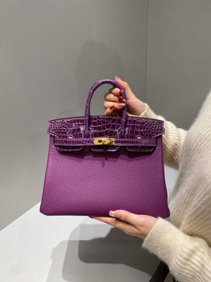 Hermes Birkin Tote Bag Togo Leather With High Gloss Nile Crocodile Emerald H28817 - Default Title - View 3