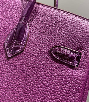 Hermes Birkin Tote Bag Togo Leather With High Gloss Nile Crocodile Emerald H28817 - Default Title - View 8