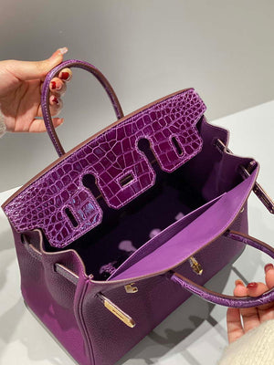 Hermes Birkin Tote Bag Togo Leather With High Gloss Nile Crocodile Emerald H28817 - Default Title - View 9
